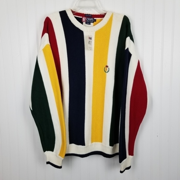 Ralph Lauren X Chaps Sweater Crest Crew Horizontal Stripe Multi Color Cotton NWT - Picture 10 of 11